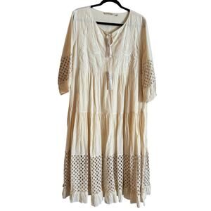 Soft Surroundings Women’s Bellarose Midi Ivory Dress Cottagecore Eyelet XLP NWOT